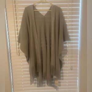 NWT Moss Rose Shawl/Wrap Grey with Fringe and Silver Studded Details